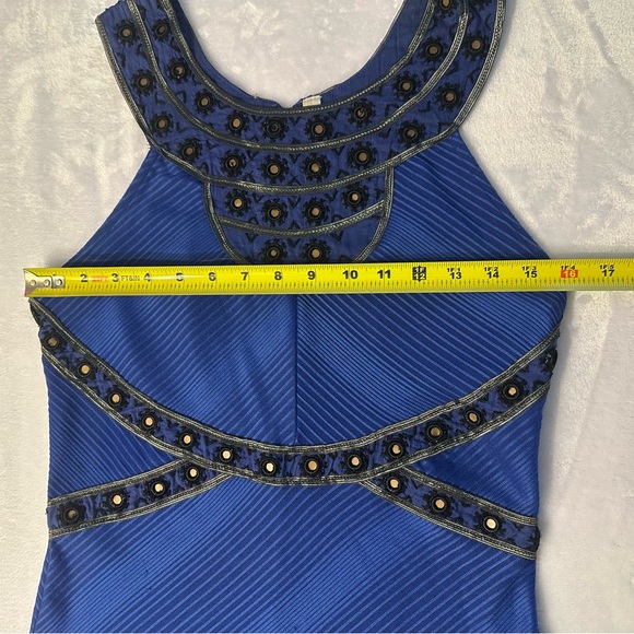 Free People blue stretchy small dress. Black & silver detail. EUC. - Picture 7 of 10